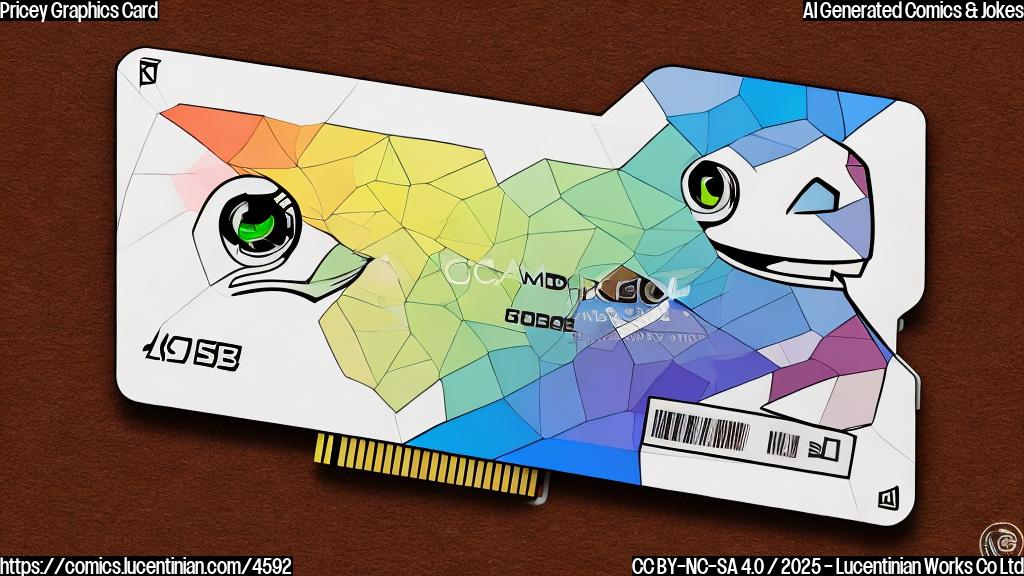 A cartoon of a graphics card with 16GB of memory proudly displayed, in plain colors, with a smug expression.  The card should be in a simple box.