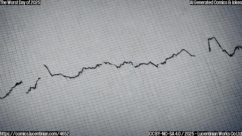 A simple cartoon drawing of a sad stock market chart in plain colors, with a single tear rolling down its face.  The background is a light grey.