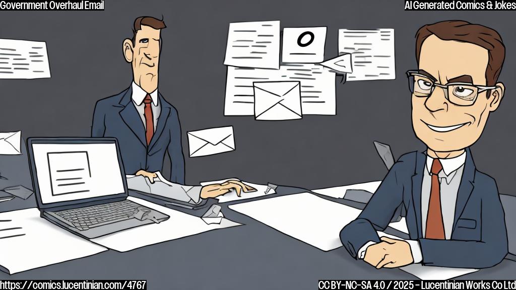 A cartoon of a person in a suit hastily deleting emails on a computer, sweat dripping from their brow, with a large, menacing email notification in the background.