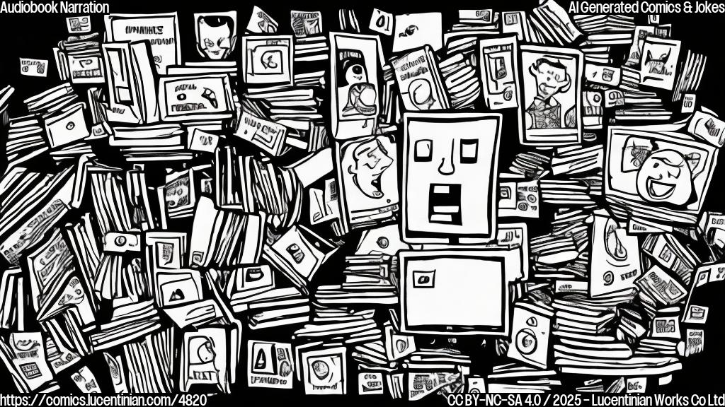 A simple cartoon of a computer with a scared expression, surrounded by spooky book covers in grayscale.