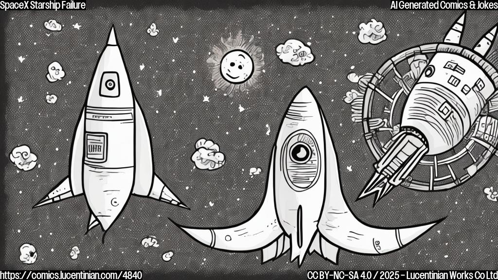 A cartoon drawing of a rocket ship with a sad face and a speech bubble saying "Bad vibes!". The rocket ship is simple and plain colored.