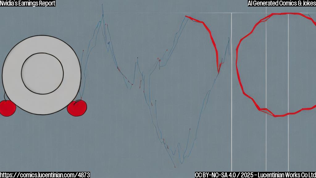 A simple cartoon drawing of a sad-looking graph with a chip inside it. The background is a plain light blue color. The style is plain and simple, without any complex details or shading. The graph is a plain red line which shows the drop, the chip is in a plain gray color.