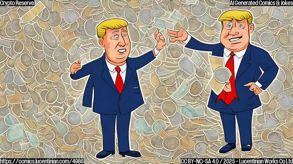 A cartoon drawing of a president looking perplexed at a small pile of coins labeled with letters and numbers, with a speech bubble above him saying "Hmm, not much here".  Simple line art, flat colors, plain background