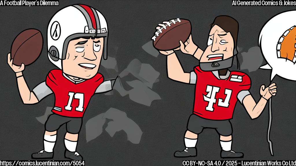 A cartoon drawing in plain color style depicting a frustrated football player with a football helmet and jersey looking sadly at a phone, beside a briefcase with a dollar sign on it