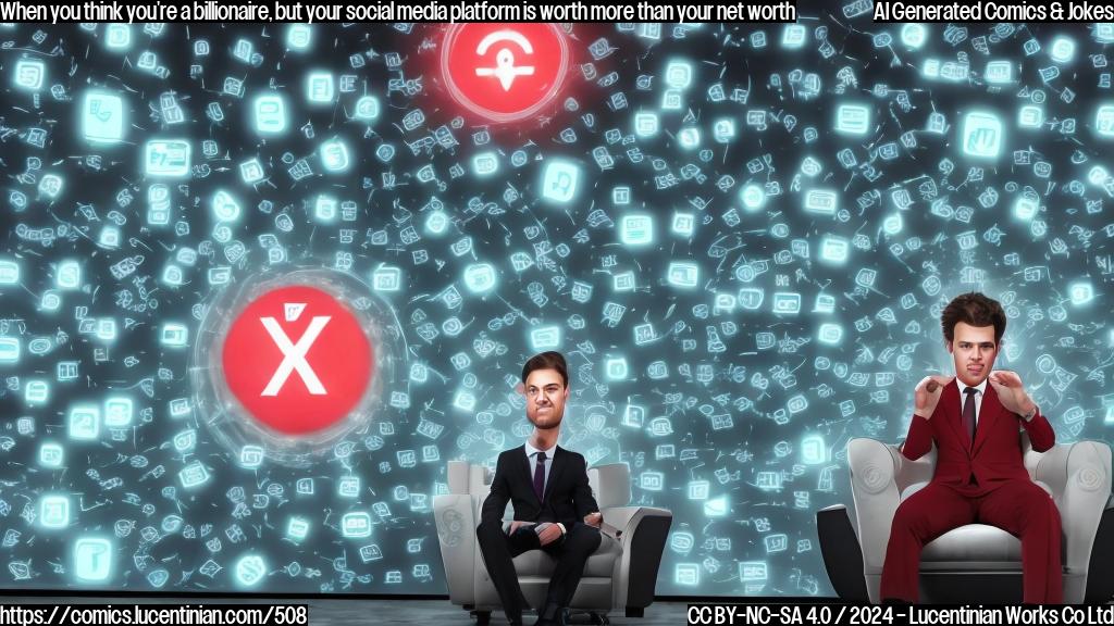 A cartoon of a person sitting on a therapist's couch with their head in their hands, surrounded by screens displaying the Twitter and X logos. The person is wearing a suit and tie, with a look of frustration on their face. In the background, there's a large screen showing the Truth Social logo, with a red "X" marked through it. The overall design should be in a plain color style.