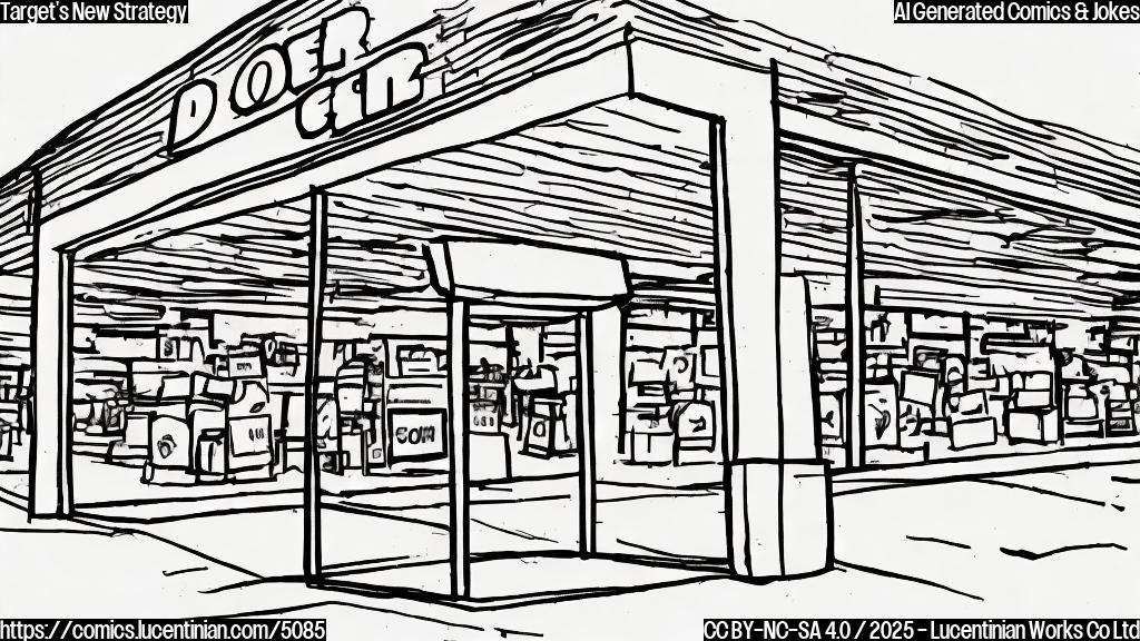 A simple cartoon drawing of a Target store with a sign that says "Closed for 40 days - DEI training". The drawing style is plain and uses only one color.