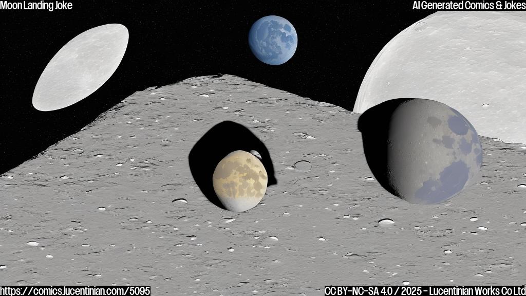 A cartoon drawing of a simple, plain-colored cartoon spaceship with a flat tire on the moon surface with a big crater, the moon background is also a plain color.