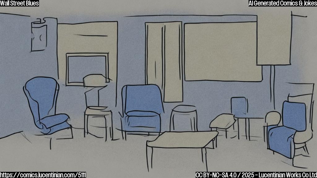 A simple cartoon drawing of a sad-looking graph line in a therapist's office, the graph is in blue and the room is in beige.