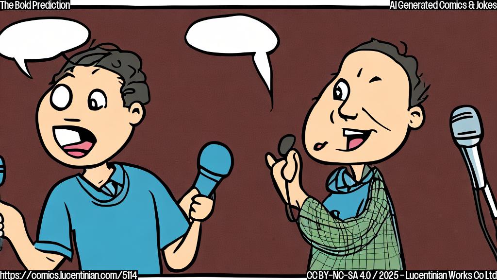 A cartoon of a person with a microphone, with a plain background. The person is speaking, with speech bubbles coming out of their mouth. The style should be simple, with only a few colors.