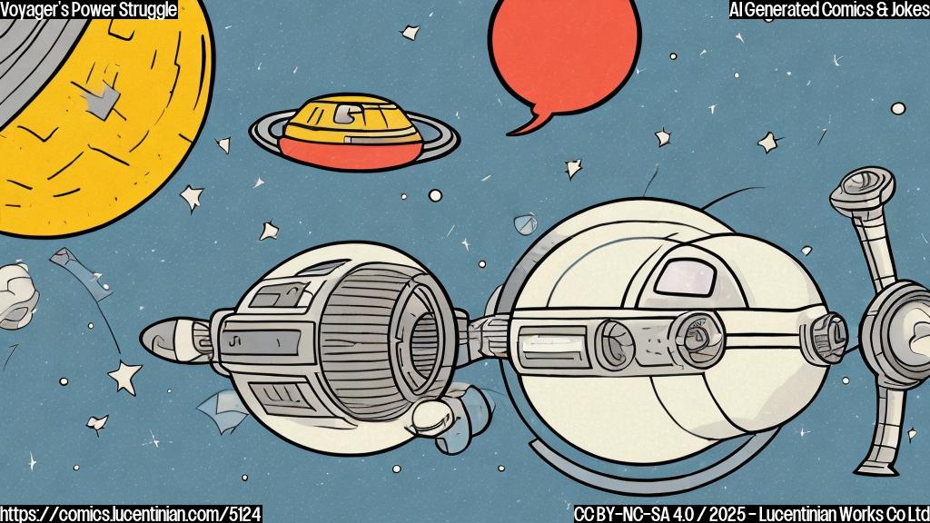 A cartoon drawing of a retro-styled spaceship, simple colors, with a sad face and a speech bubble saying "I'm on a diet", in a plain color style background.