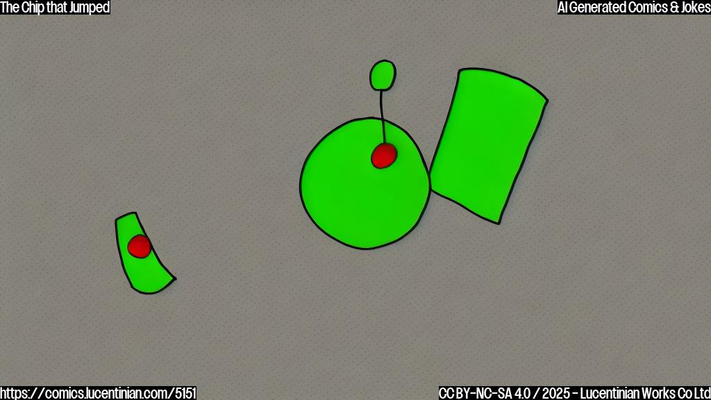 A simple cartoon of a small green chip jumping for joy in a red graph that is going upwards.