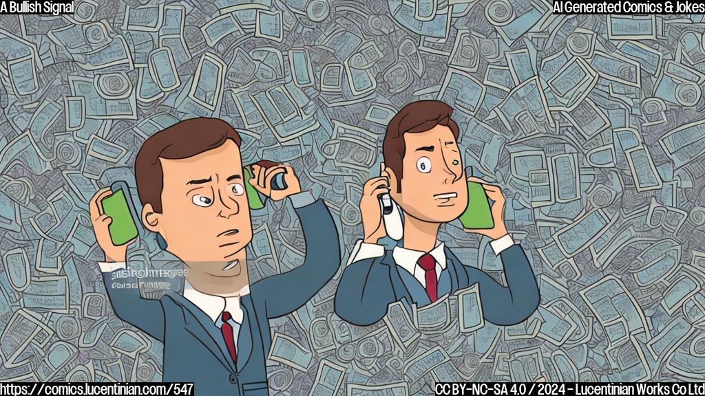 Illustration of a person with a worried expression, surrounded by ringing phones and financial charts, in a cartoon style with plain colors