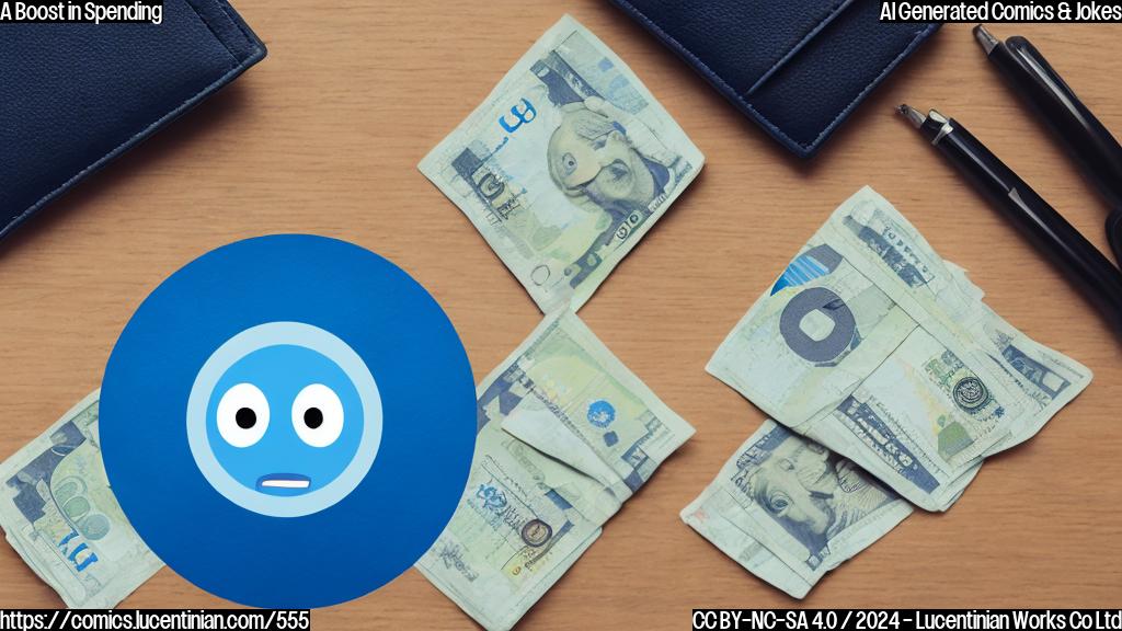 A small, blue circle with a wallet icon and a surprised expression. The wallet is slightly open, with some money spilling out.