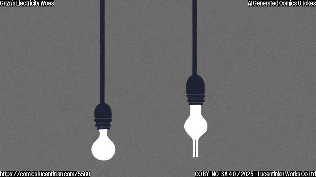 A simple cartoon illustration of a lightbulb with a sad face, sitting in the dark, with a plain gray background. The style should be simple and minimalist, without detailed shading or complex background. The lightbulb represents the Gaza Strip without electricity.