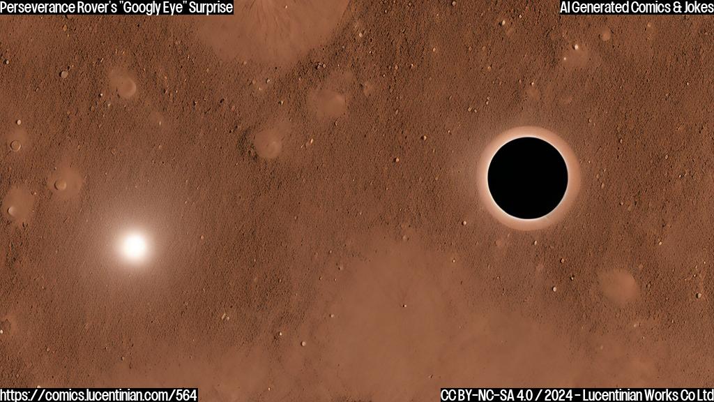 a Martian moon with a crescent shape casts a strange curved shadow on the planet's surface, resembling a googly eye during a solar eclipse, as seen from a robotic rover exploring the red planet.