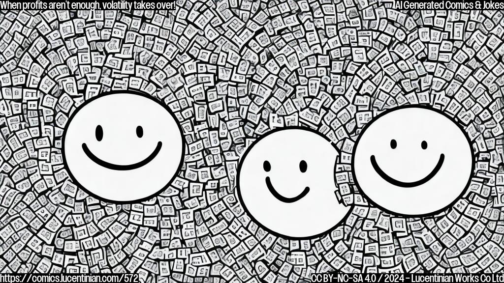 Draw a cartoon of a smiling face with a stock graph in the background. The smile is fading away, and there are small shockwaves emanating from it. The face has a worried expression, with a thought bubble showing a stock ticker symbol that's dropping rapidly.