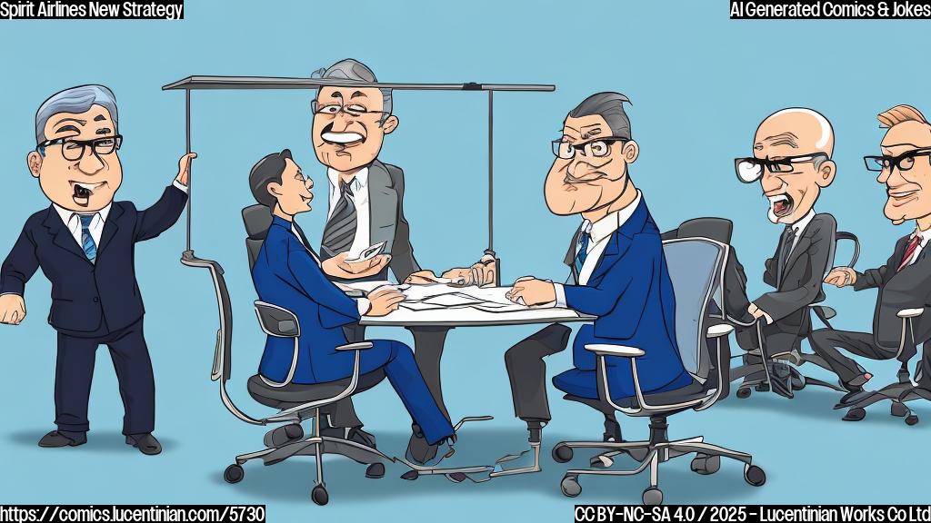 A cartoon image depicting a business meeting. A middle-aged male character with glasses and a blue suit, presumably the CEO, is holding a ladder and looking upwards expectantly. Other generic business characters are sitting around a conference table looking confused. The background is a plain blue. The overall style is simple and cartoonish.