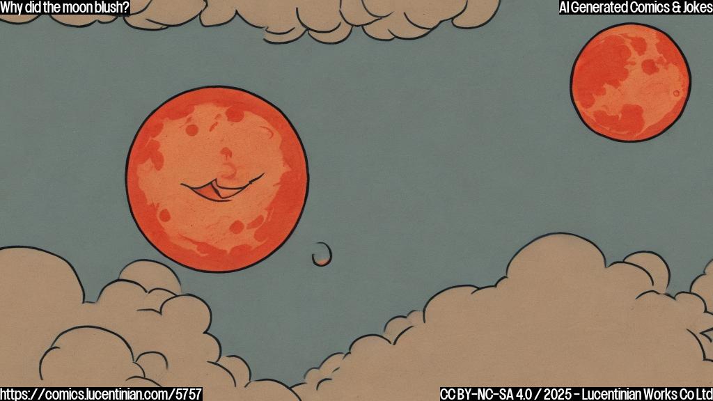 A cartoon-style, plain colored picture of a smiling moon turning bright red.