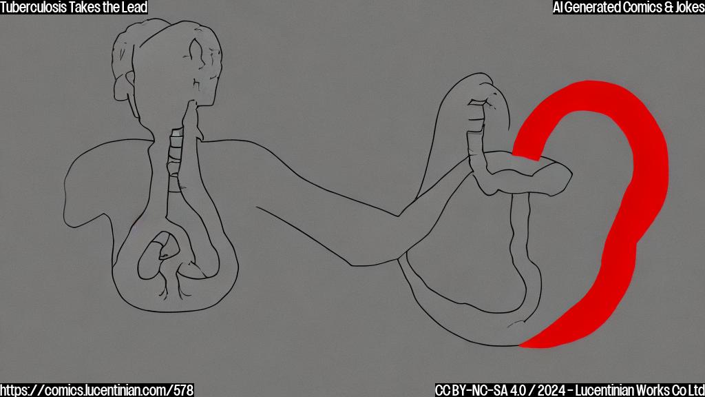 Draw a simple, plain-color cartoon of a person holding their lungs with a red "TB" symbol on a white background