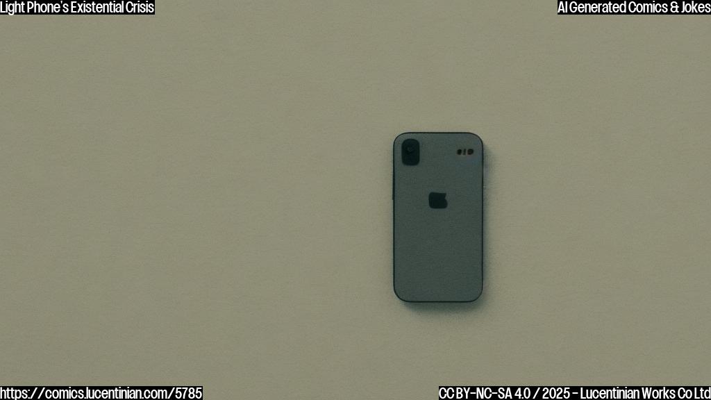 A plain color cartoon style picture of a very small, simple smartphone with a worried face, sitting alone in a vast, empty white space.