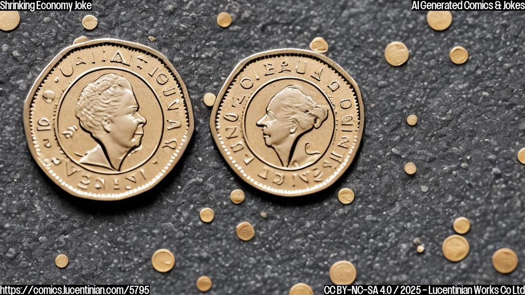 A sad, small British Pound coin wearing an oversized coat, in a plain color cartoon style.