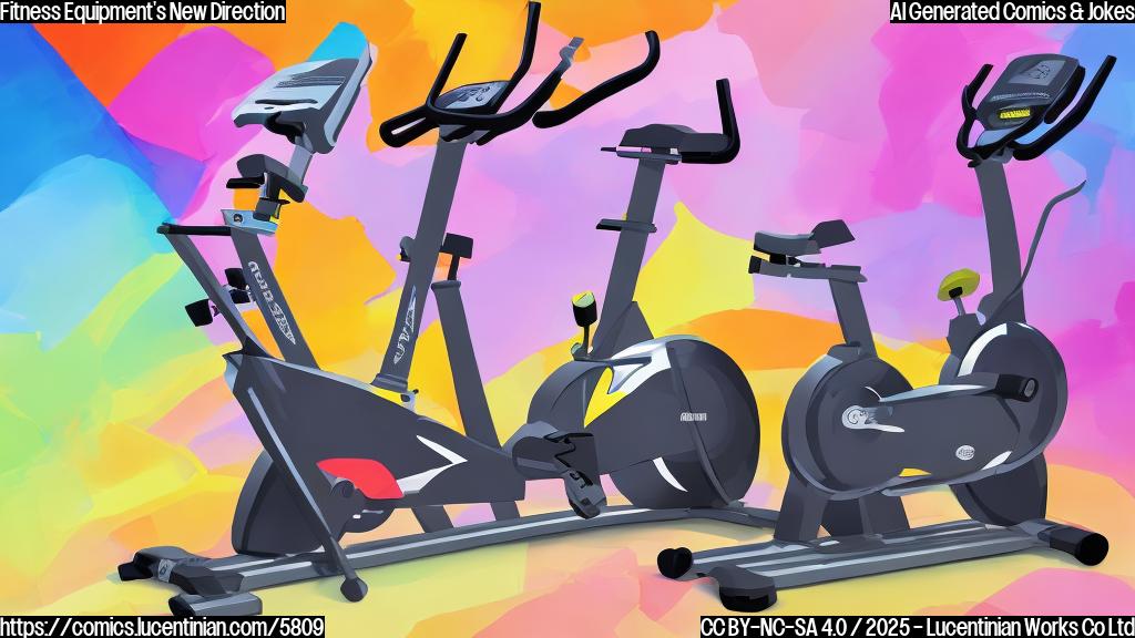 a cartoon image, a fitness equipment, like an exercise bike, getting painted with bright colors, plain color style, no background