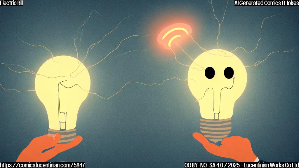 A plain colored cartoon style picture of a light bulb looking shocked while holding a giant electricity bill. The light bulb has a face with wide eyes and a sweating brow.