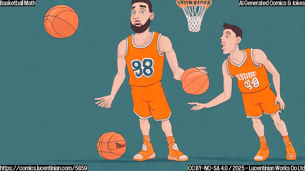 A cartoon drawing of a perplexed basketball player in an orange jersey with the number 88 on it, scratching their head while standing on a basketball court. In the background, a very, very distant basketball hoop is visible, maybe comically far away. The style is plain colors and simple lines, no photorealism.