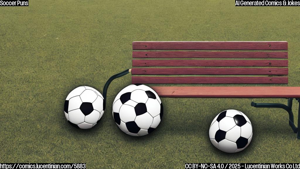 A plain color cartoon style picture of a sad looking soccer ball sitting on a bench with a discarded jersey next to it. The background is a blurry soccer field.