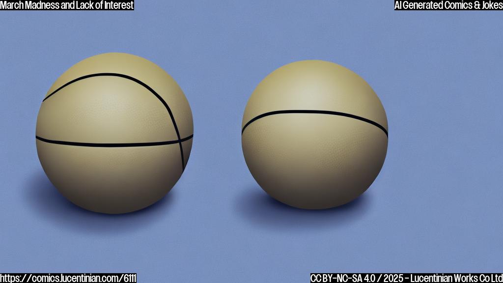 A sad basketball with a frowning face sits alone on a plain blue background. There are no other objects or characters. Cartoon style, simple colors.