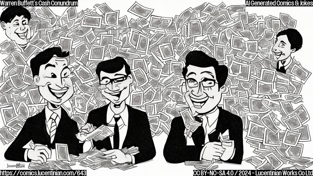 Draw a cartoon style illustration of a smiling cash with thought bubbles and therapist, surrounded by stocks and bonds. The cash is wearing a suit and holding a wallet, while the therapist is sitting on a couch with a calm expression.