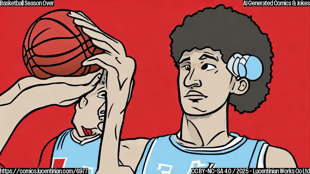 A plain color cartoon style picture of a sad basketball wearing a jersey looking away from a calendar with a big red X on it.