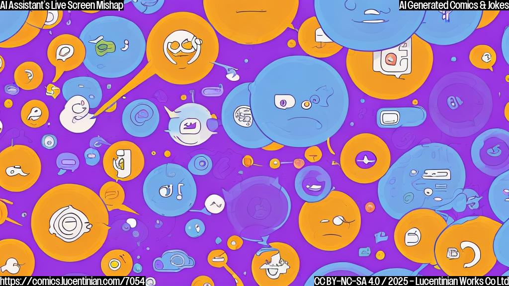 a plain color cartoon style illustration depicting a confused user with raised eyebrows looking at their smartphone screen. An AI assistant icon, a stylized swirling blue and purple shape, is visible in a chat bubble, seemingly making a judgmental comment. The phone screen displays a common social media app feed.