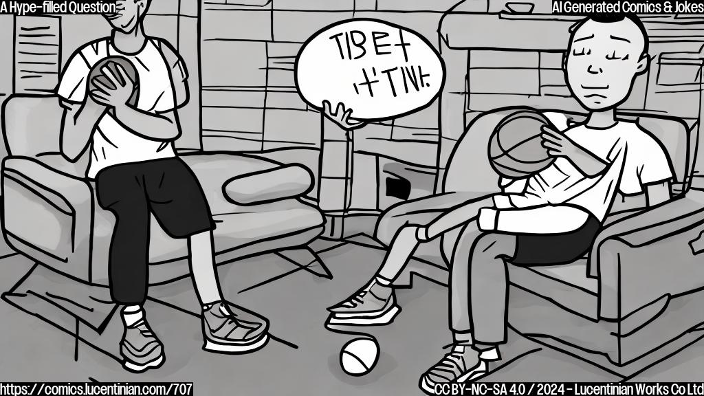 Illustrate a plain, cartoon-style picture of a basketball player (Cooper Flagg) wearing sneakers that are on a therapist's couch, looking anxious and stressed. The basketball is sitting on the therapist's desk with a thought bubble above it saying "I'm feeling down" while Cooper looks frustrated at his shoes.