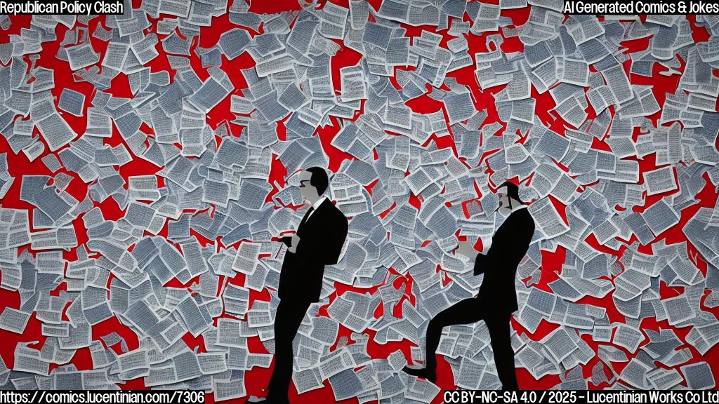 A cartoon-style image depicting a large document labeled "Republican Bill" with a frustrated face, surrounded by smaller documents with angry faces, all in shades of red and blue. The background is a plain light gray.