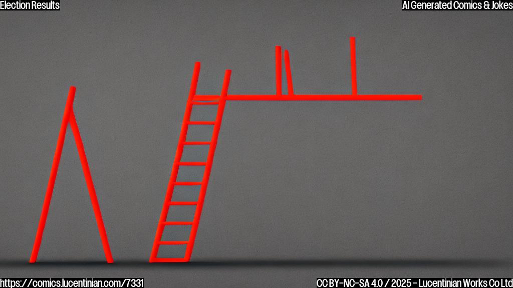A simple, plain color cartoon of a ladder leaning against a giant bar graph showing an upward trend. The bar graph is colored red. The ladder is colored blue.