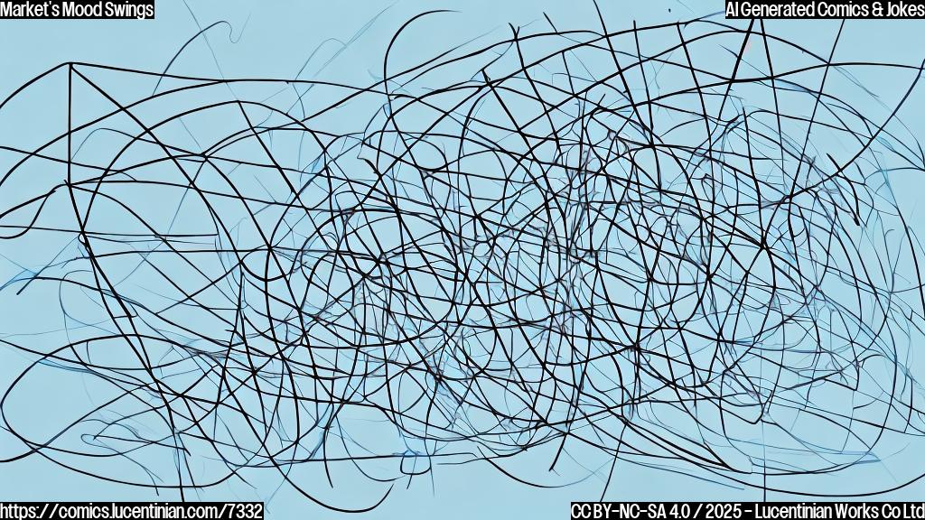 A simple cartoon drawing of a graph line that's going up and down erratically, with a confused expression on its face. The background is a plain light blue.