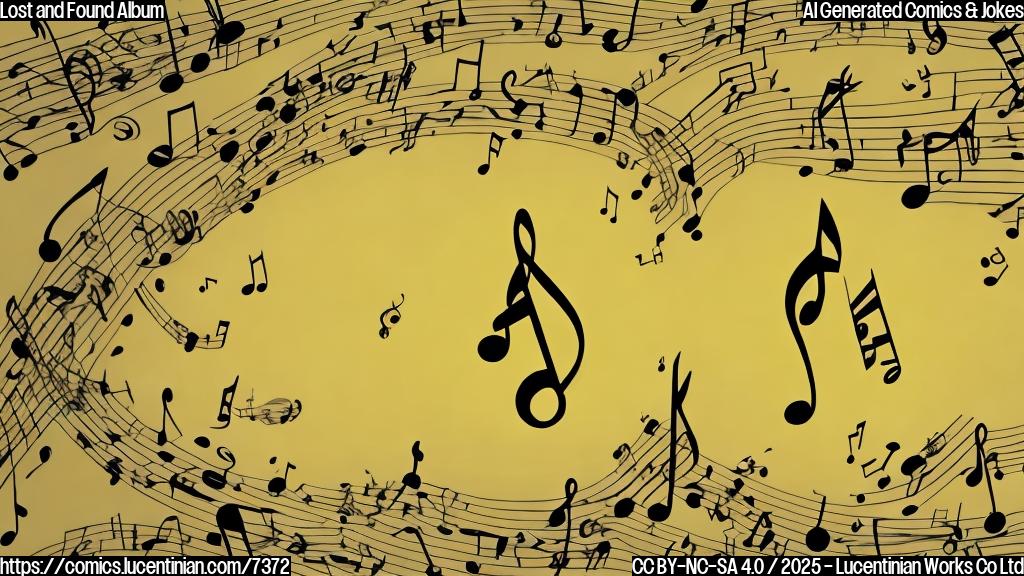 A cartoon drawing of a happy musical note floating away from a small electronic device towards a crowd of smiling people, all on a plain light yellow background.
