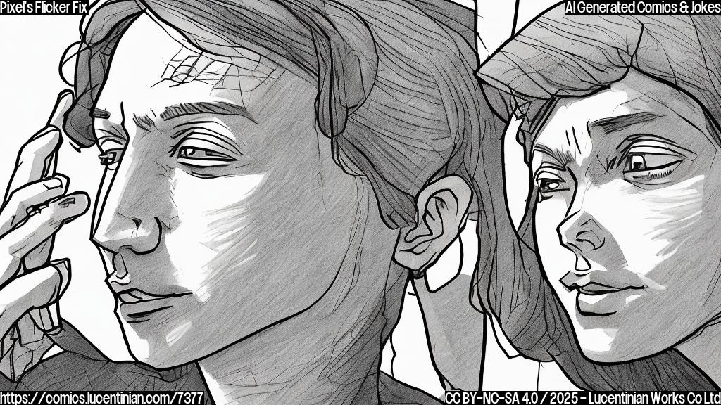 Draw a cartoon-style image of a person with exaggeratedly wide eyes staring intensely at a smartphone. The screen of the smartphone is emitting a faint, flickering light. The person has a pained expression with lines indicating a headache. The background is a simple, plain light blue color.