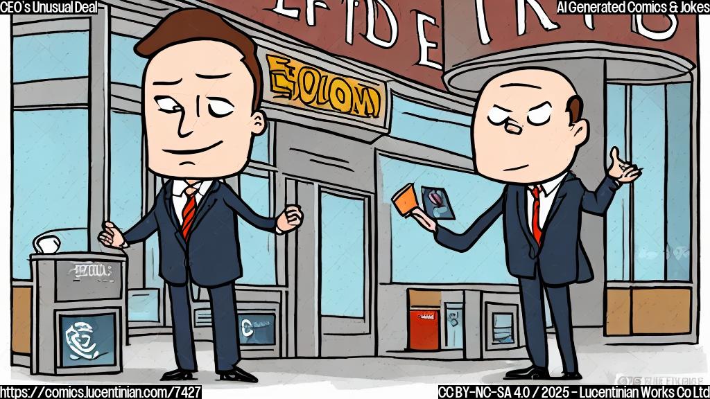 A cartoon drawing of a sad-looking man in a business suit standing outside a large department store with a disappointed expression. The store has a generic name like "Retail Emporium". A thought bubble above his head shows a heart symbol intertwined with a price tag.