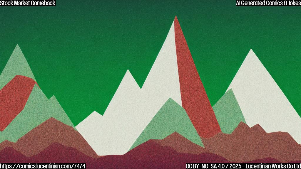 A plain cartoon image showing a graph with an upward trend, colored green, resembling a mountain climb, with small, cheering figures at the summit, all in a minimalist, brightly colored style.