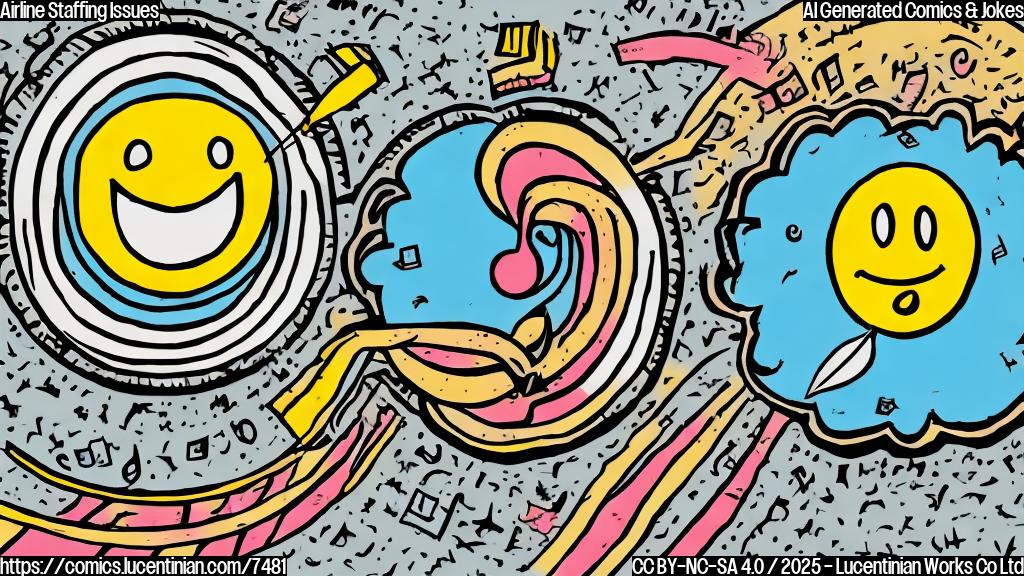 plain color cartoon style drawing of an airplane with a smiling face and speech bubble with a musical note coming out