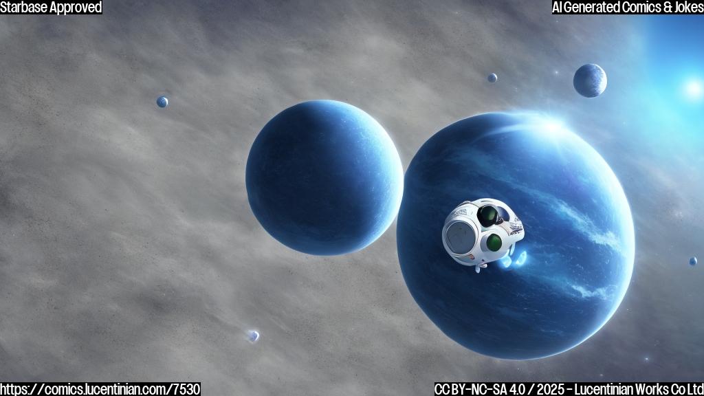 A cartoon style image of a light blue planet with one building in the planet's landscape and a small astronaut with a white space suit and helmet is on the surface.