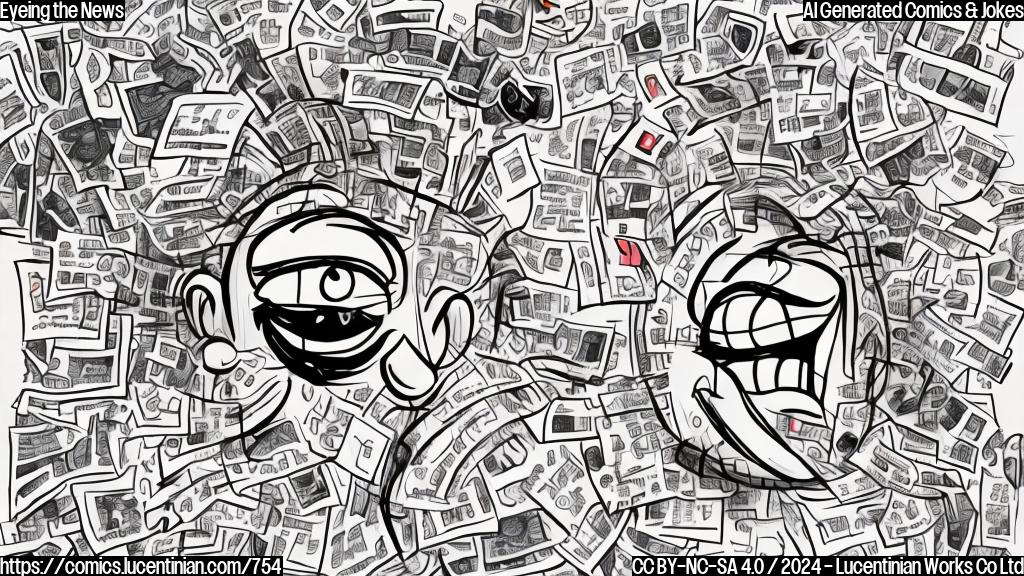 A cartoon of a smiling face with one eye closed, looking concerned, surrounded by chaotic scribbled lines and scattered stock market symbols.
