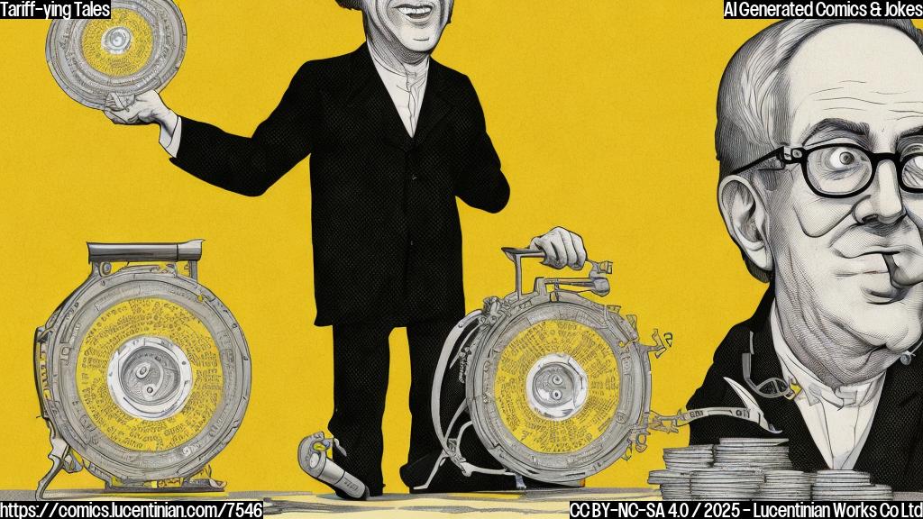 a simple cartoon of a confused economist with glasses looking at a film reel with a dollar sign on it, all in a plain yellow background