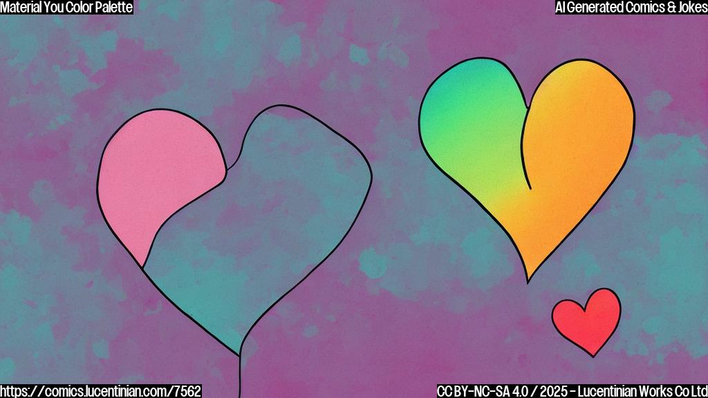 A plain color cartoon style picture of a sad looking color palette with a broken heart floating above it. The palette is composed of pastel colors and has a tear rolling down one of the color swatches. The background is a simple gradient of lighter pastel colors.