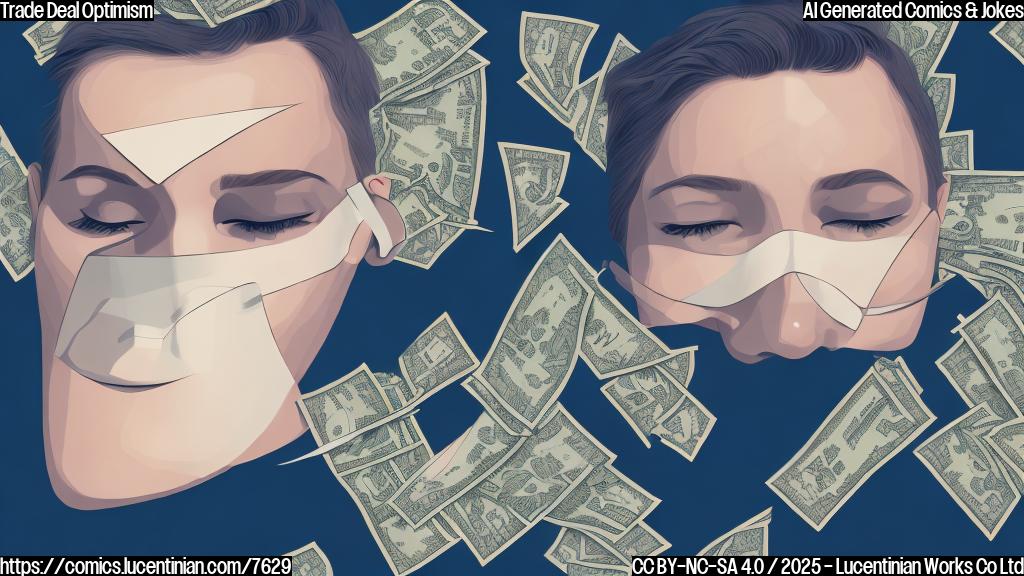 a plain color cartoon style picture of a stylized graph with an upward trend line wearing a sleeping mask, resting on a bed of money bags