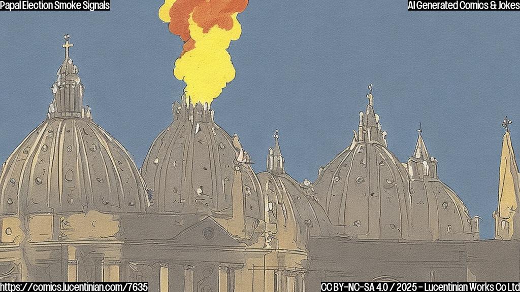 A simple, plain color cartoon of the Vatican with a comically large, fiber optic cable sticking out of the chimney, puffing out white smoke.