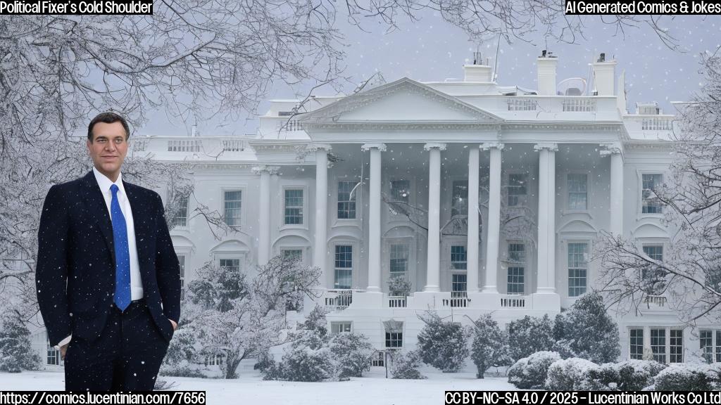 Cartoon style image of a lobbyist wearing a suit, standing outside a large white building (representing the White House). The lobbyist looks sad and is covered in snowflakes. The building has an icy, cold aura emanating from it. The color palette is muted blues and grays, with a single spotlight on the lobbyist.