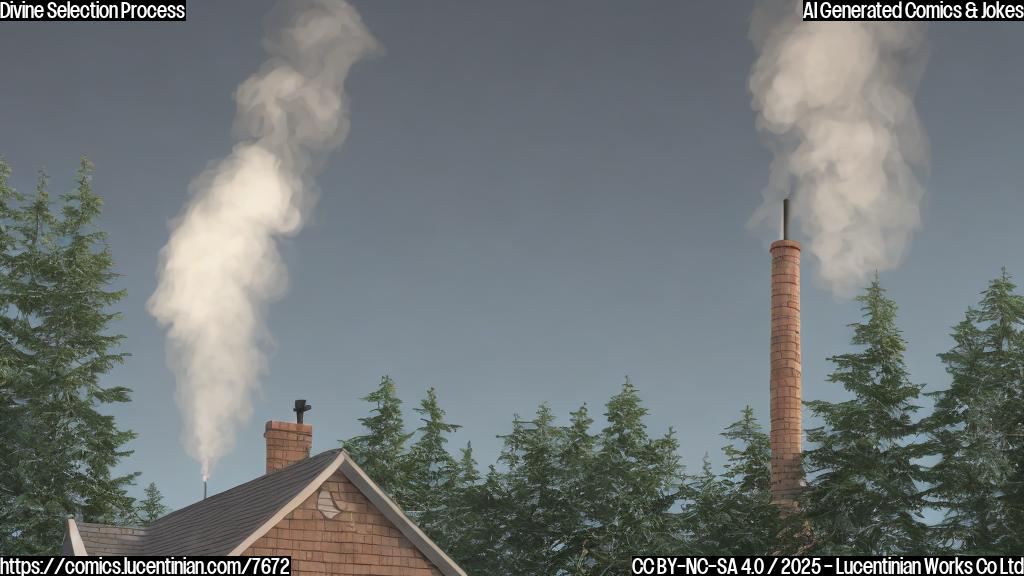A simple, cartoon style image. A white chimney on a light brown roof. White smoke is coming out of the chimney. A small WiFi symbol is subtly incorporated into the smoke. The background is a plain light blue.